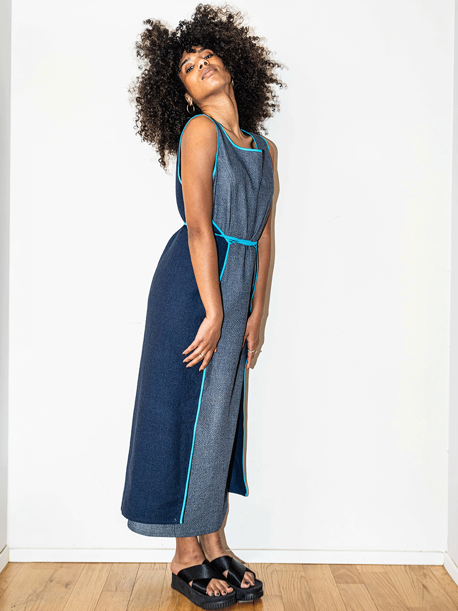 Abito wrap blu acciaio