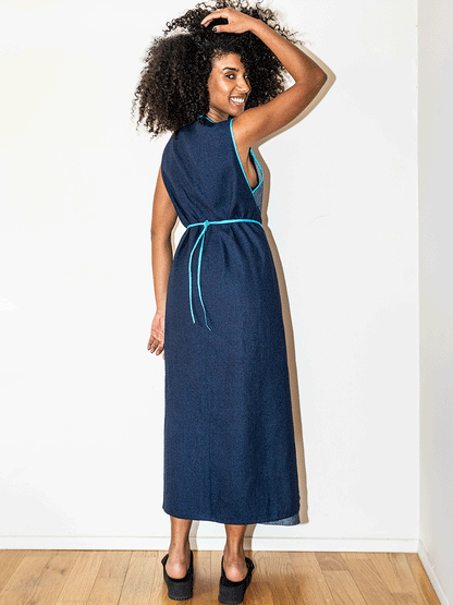Abito wrap blu acciaio