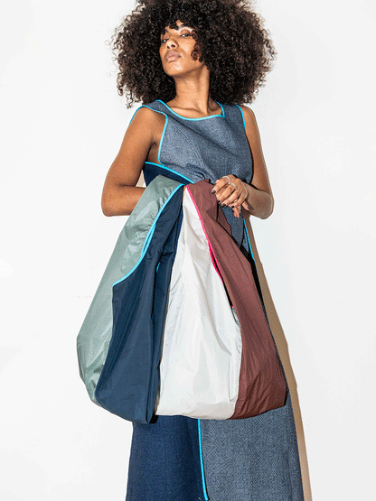 Shopping bag bicolor ghiaccio-burgundy